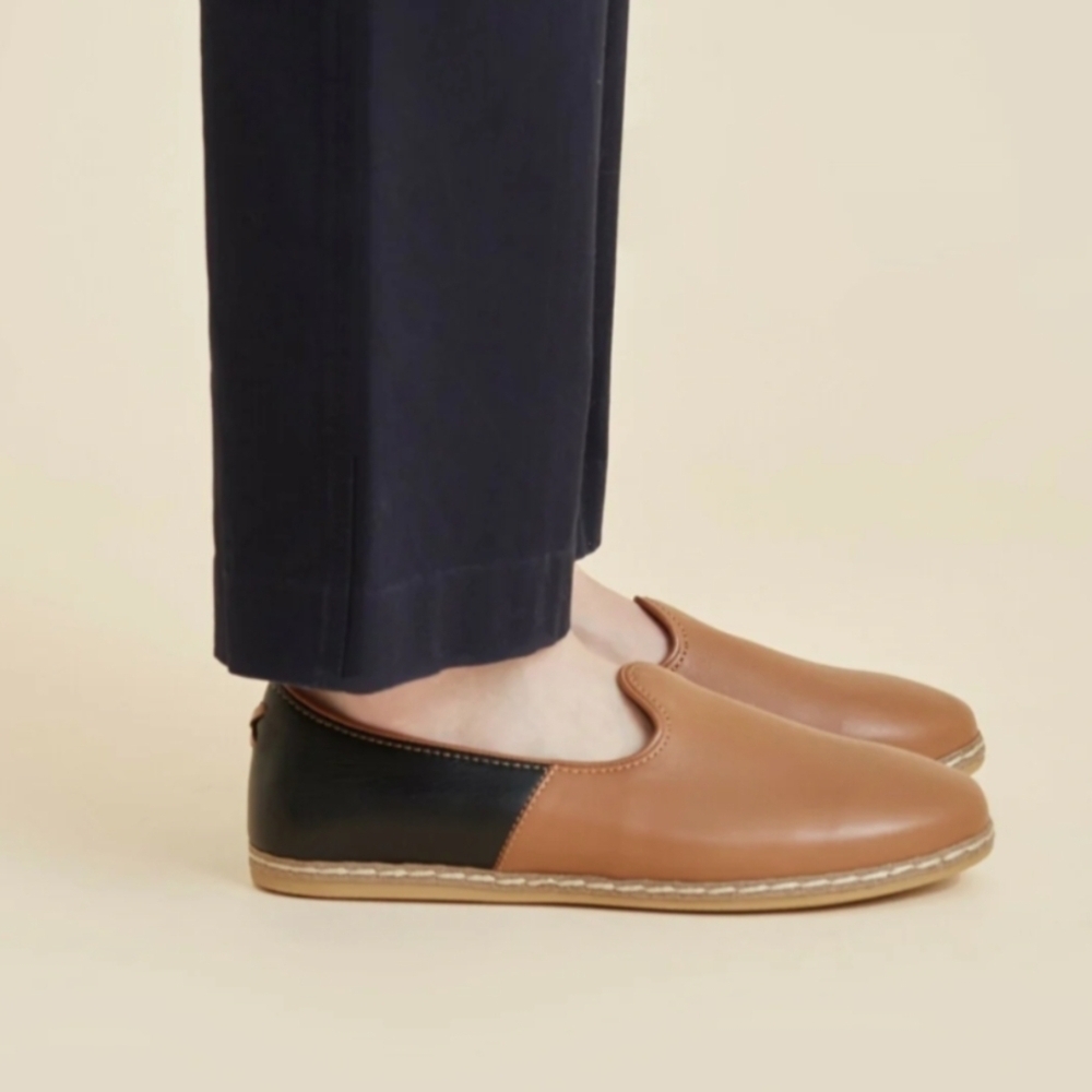Charix Camel Black Leather Comfort Minimalist Loafer Slip On Womens Shoes 36/5